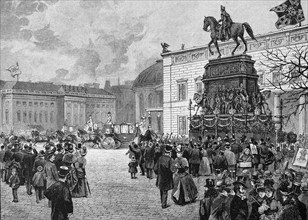 Departure of the court carriages after congratulating the Emperor on his 90th birthday, Wilhelm I,