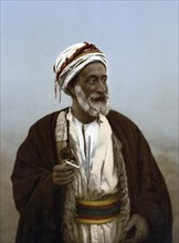 Bedouin, Sheikh from a town in Palestine, Historical, digitally restored reproduction from a 19th