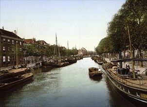 Bierkade, Canal, Gracht, The Hague, Holland, ca 1895, Historical, digitally restored reproduction