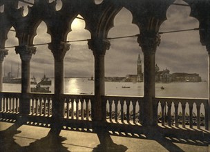 San Georgio from Doges' Palace by moonlight, Venice, Italy, Historic, digitally restored