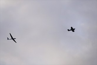 Glider being towed, Germany, Europe