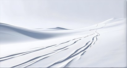 Simplified representation of ski tracks on a pristine snowy slope, created with bold, clean lines,