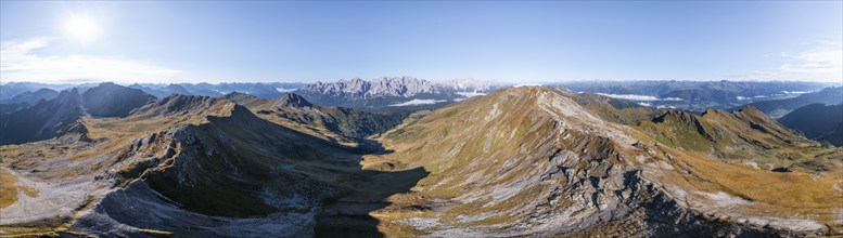 Alpine panorama, aerial view, Carnic High Trail, Carnic main ridge, Carnic Alps, Carinthia,