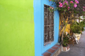 Colombia, Scenic colorful streets of Cartagena in historic Getsemani district near Walled City,