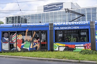 BOGESTRA tram running in the official design of the European Football Championship 2024, line 302,