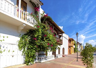 Colombia, Scenic colorful streets of Cartagena in historic Getsemani district near Walled City,