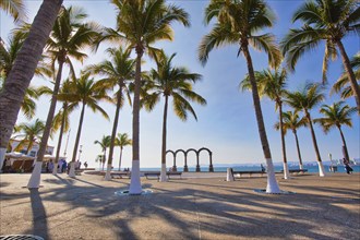 Puerto Vallarta, Mexico-20 April, 2018: Famous Puerto Vallarta sea promenade (Malecon)