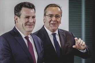 (R-L) Boris Pistorius (SPD), Federal Minister of Defence, and Hubertus Heil (SPD), Federal Minister