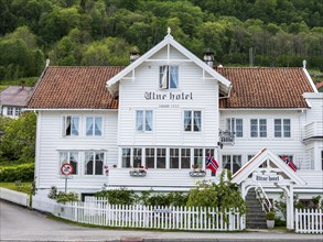 Traditional wooden Utne Hotel, village Utne, Hardangerfjord, Hardanger, Norway, Europe