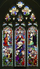 Stained glass window depicting Jesus Christ in Majesty, church of Saint Mary, Kempsford,