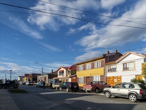 Street with small houses in Puerto Natales, Patagonia, Chile, South America