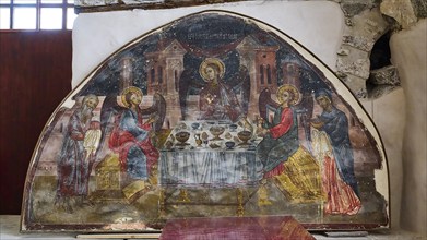 Fresco depicting the Last Supper with Jesus Christ and the Apostles, in a historic church, Inside