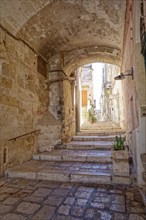 Paths and corridors in the tuff of the Sassi Barisano in the cave town of Matera. The cave