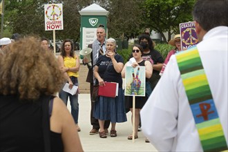 Detroit, Michigan USA, 15 July 2024, Interfaith leaders gathered at Wayne State University to rally