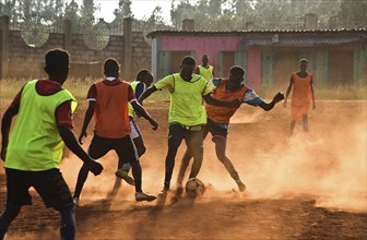 Football players, training session, Kenya, Africa