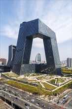 Beijing central business district CBD skyline with the headquarters of Chinese television CCTV in