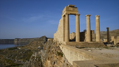 Acropolis of Lindos, morning light, Temple of Athena Lindia, Lindos, Rhodes, Dodecanese, Greek