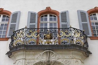 Bürgeln Castle, balcony on the west façade, rococo decoration, Schliengen, Markgräflerland, Black