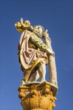 St Christopher's Fountain from 1584 at the Schwoerhaus in Ulm, Baden-Wuerttemberg, Germany, Europe