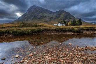 Wild river, cloudy mood, hut, cottage, long exposure, autumn, mountains, Lagangarbh Cottage,