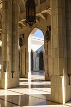 Arcades in the Sultan Qaboos Mosque, Muscat, Arabian Peninsula, Sultanate of Oman