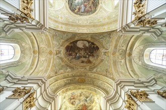 Ceiling frescoes in the baroque parish church Mariahilfer Kirche in Vienna, Austria, Europe