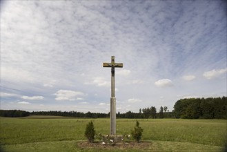 Crucifix, field cross with a Christ figure, Swabian Alb, Baden-Wuerttemberg, Germany, Europe