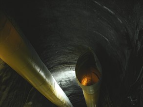 Ventilation hoses in construction lot H41 in the Sill Gorge, Brenner Base Tunnel, Tyrol, Austria,