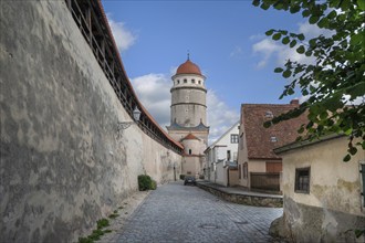 Medieval town wall, behind the Löpsinger Tor tor, rebuilt around 1590, Löpsinger Mauer, Nördlingen,