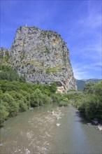 River Verdon and old stone bridge near the village of Castellane, Alpes-de-Haute-Provence, France,