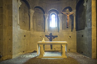 View of the altar, Notre Dame de Ganagobie Abbey, Alpes-de-Haute-Provence, France, Europe