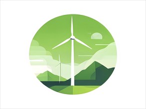 Windmill as symbol for green energy, minimalist abstract wallpaper illustration background, AI