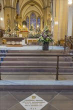 Interior with memorial plaque Bishop Drepper, Paderborn Cathedral, Church, Old Town, Architecture,