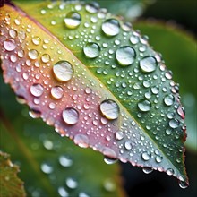 Water droplets on vibrant colored autumn leaves, AI generated