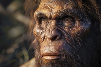 Face of Neanderthal man. KI generiert, generiert, AI generated