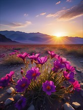 Rare super bloom of wildflowers transforming the floor of death valley, AI generated