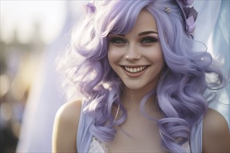 Beautiful woman with pastel violet hair. KI generiert, generiert, AI generated