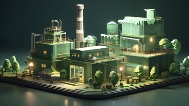 Concept model of green factory engaged in the act of green washing, AI generated