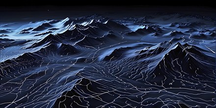 Abstract topographic map contour with complex terrain patterned, AI generated