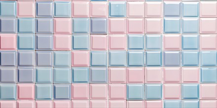 Banner with small pastel blue and pink colored tiles. Generative Ai, AI generated