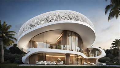 Modern art building design concept showcasing the spiral patterns found in seashells, AI generated