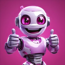 Friendly smiling pink robot with a thumb up symbolizing artificial intelligence, AI generated