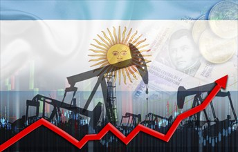 Oil production with Argentine flag. Argentine oil production growth concept