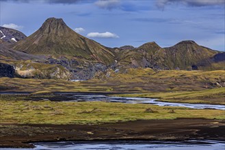 Volcanic landscape, lava, mountainous, river, summer, sunny, cloudy, highland, Laki, Lakagigar,