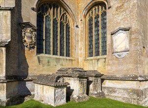 Historic chest tombs in churchyard of church of Saint Mary, Fairford, Cotswolds Gloucestershire,