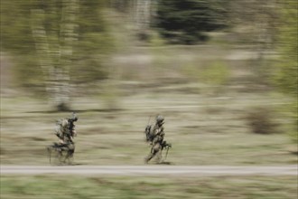 Two equipped soldiers, photographed as part of a Bundeswehr exercise with forces from Norway and