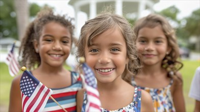 Cute children celebrating the american holiday with friends and family at the park. generatvie AI,