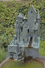 Historian's fountain with figures on the town's history, four, sculptures, bronze, barrel organ