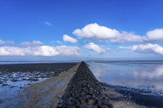 The Wadden Sea, East Frisia, between Bensersiel and Neuharlingersiel, Breakwater behind the dyke,