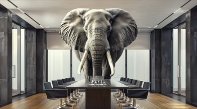 Elephant in the room, a concept of ignoring problems and difficult situations, AI generated